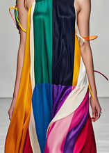 Load image into Gallery viewer, Stylish Colorblock V Neck Patchwork Silk Maxi Dress Sleeveless