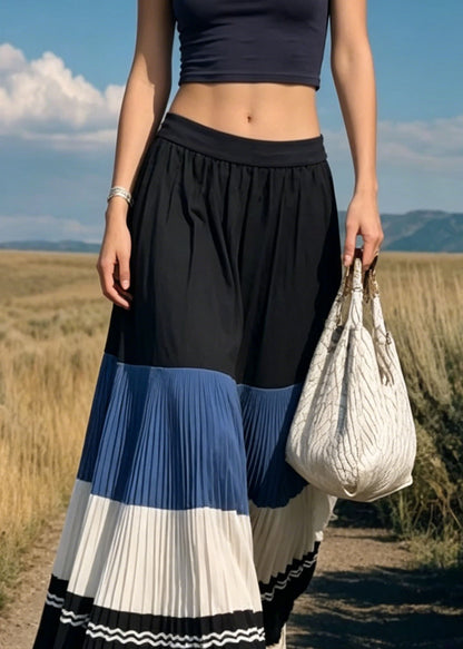 Stylish Colorblock Wrinkled Patchwork Cotton Skirt Winter