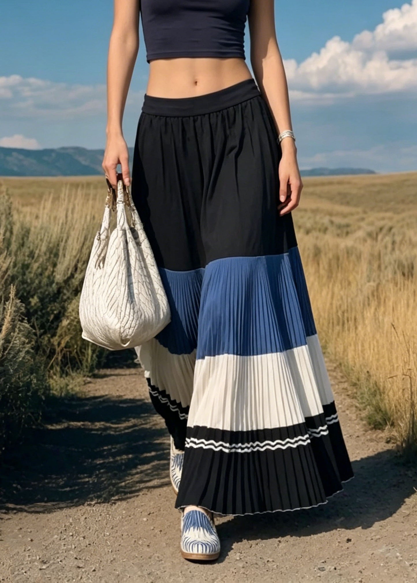 Stylish Colorblock Wrinkled Patchwork Cotton Skirt Winter