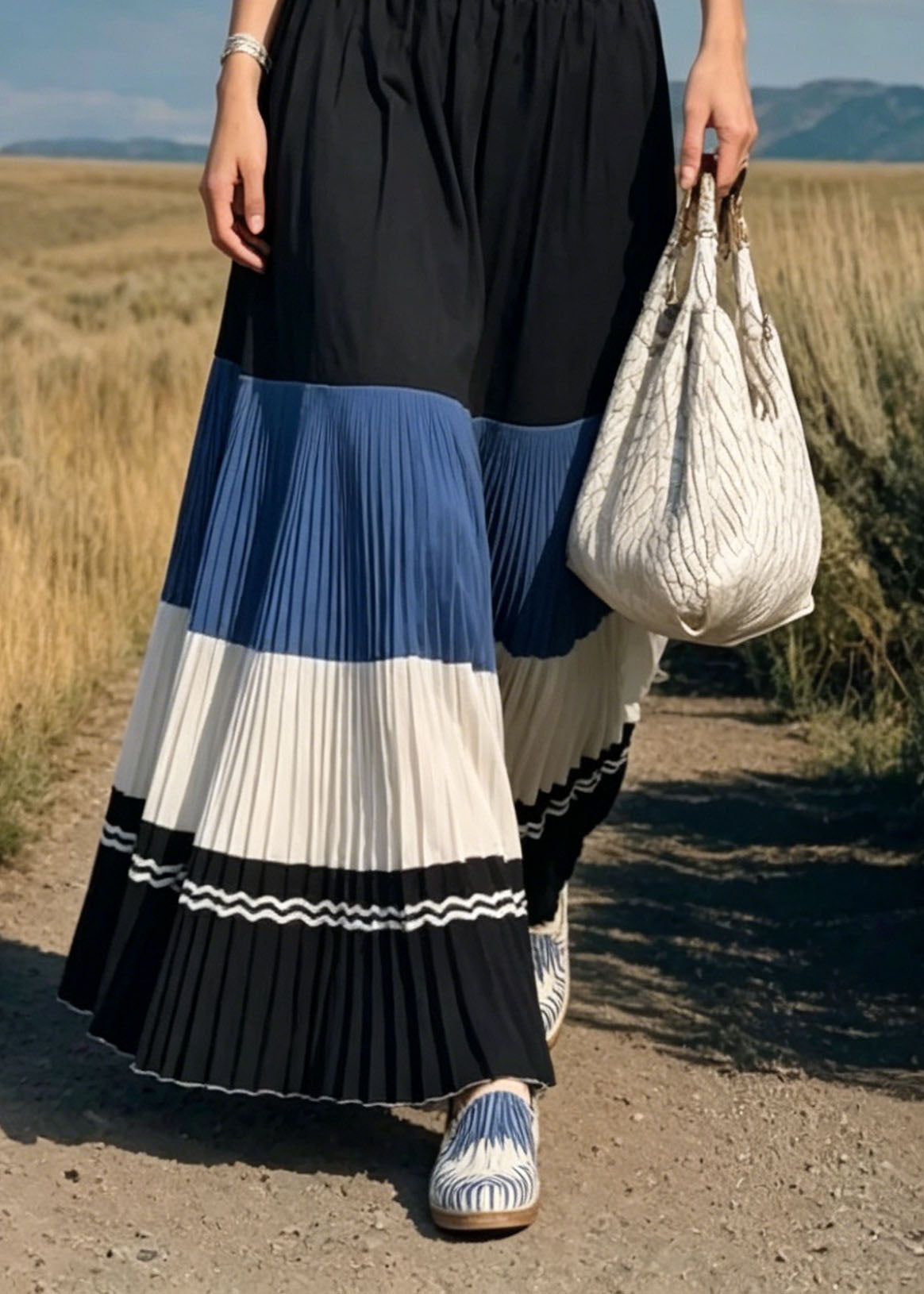 Stylish Colorblock Wrinkled Patchwork Cotton Skirt Winter