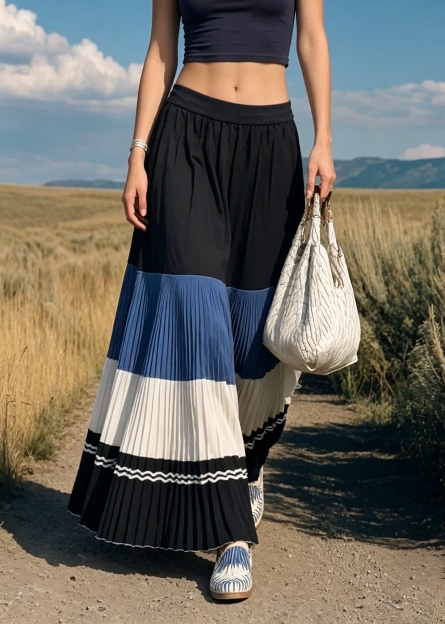 Stylish Colorblock Wrinkled Patchwork Cotton Skirt Winter