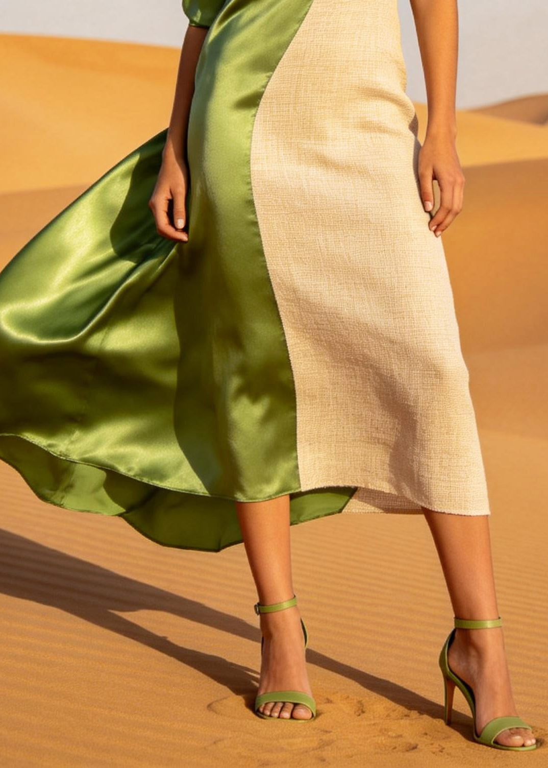 Stylish ColorblockC Asymmetrical Patchwork Hollow Out Linen Silk Dress Summer