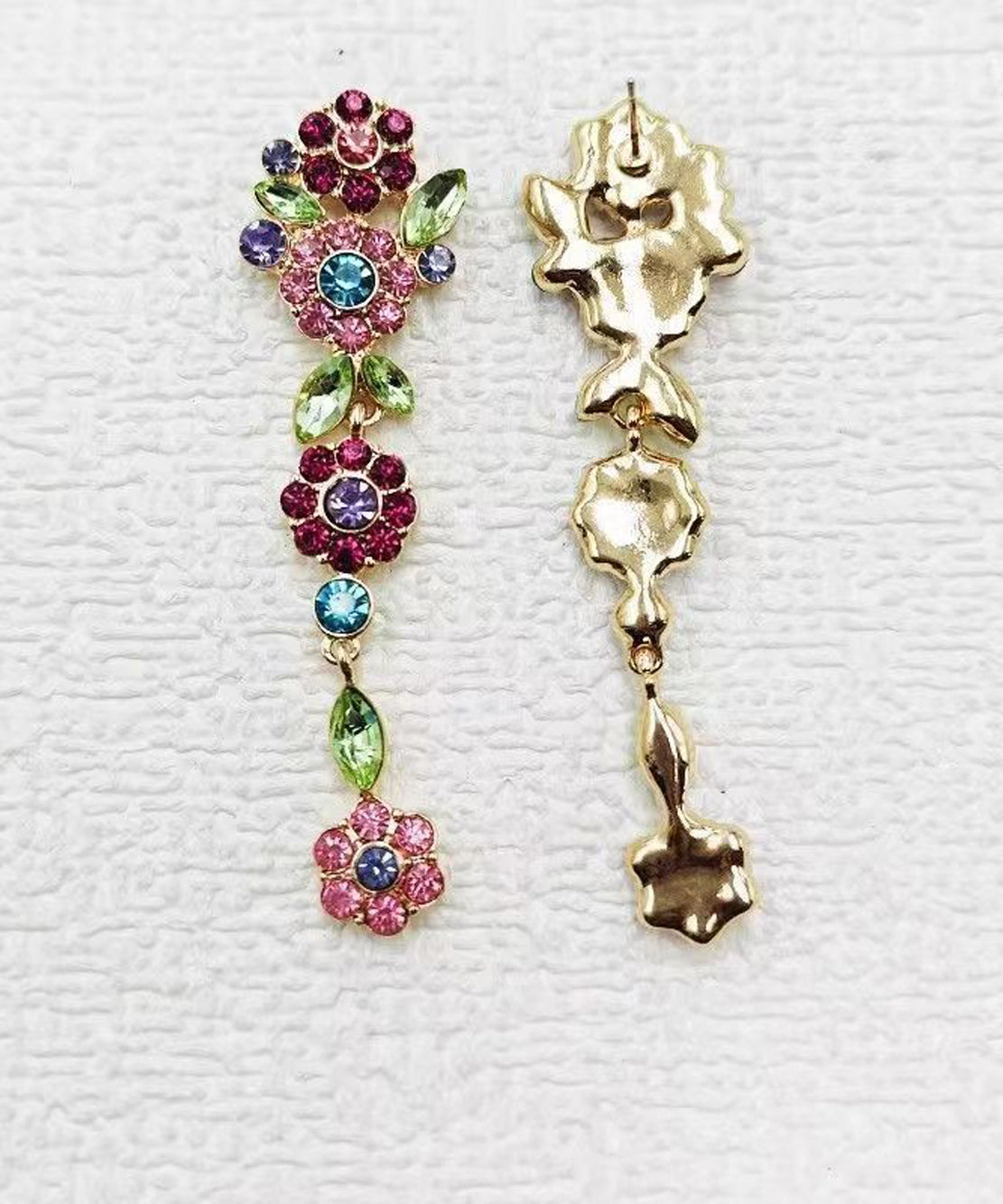 Stylish Colorful Floral Alloy Imitation Zircon Silver Needle Long Drop Earrings