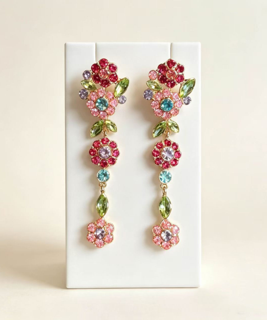 Stylish Colorful Floral Alloy Imitation Zircon Silver Needle Long Drop Earrings