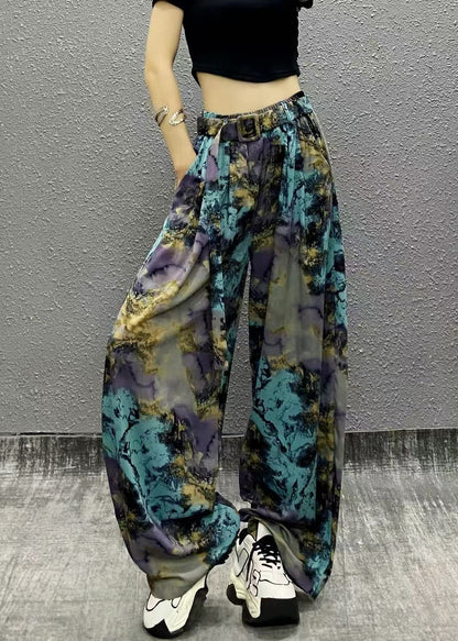 Stylish Colorful Print Elastic Waist Wide Leg Pants Summer