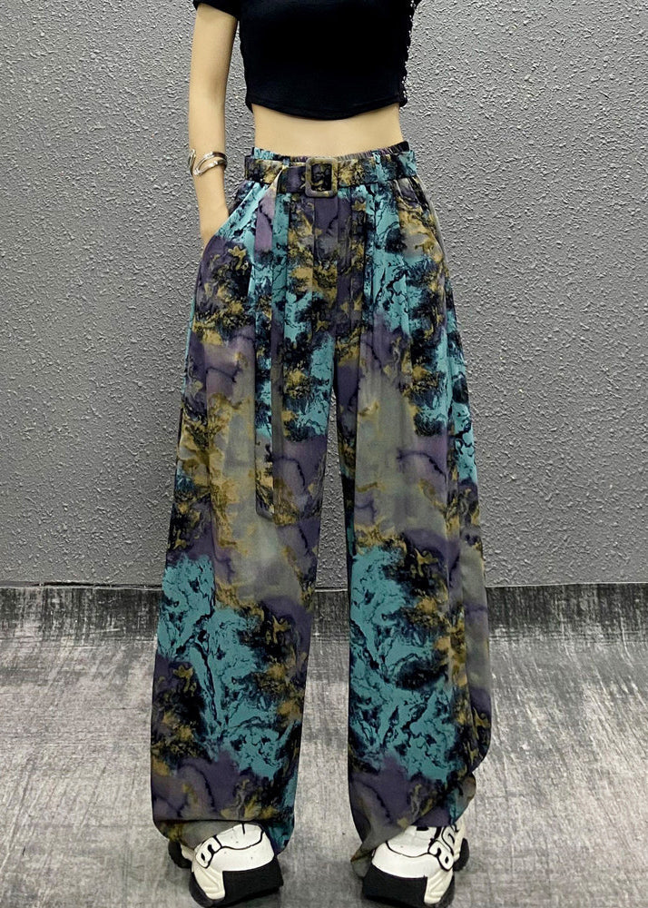 Stylish Colorful Print Elastic Waist Wide Leg Pants Summer