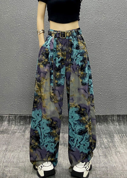 Stylish Colorful Print Elastic Waist Wide Leg Pants Summer