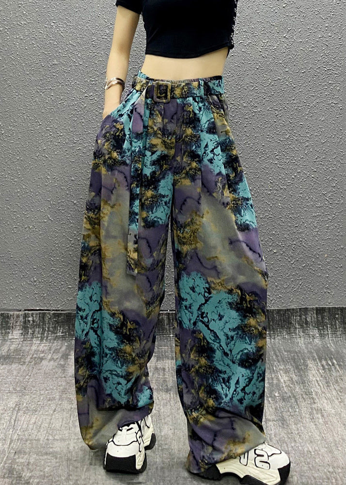 Stylish Colorful Print Elastic Waist Wide Leg Pants Summer