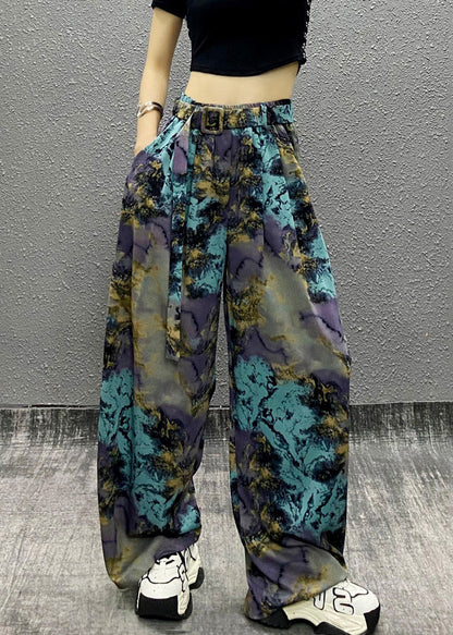 Stylish Colorful Print Elastic Waist Wide Leg Pants Summer