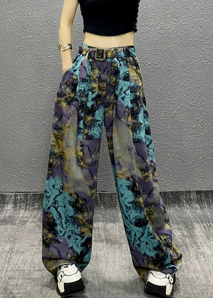 Stylish Colorful Print Elastic Waist Wide Leg Pants Summer
