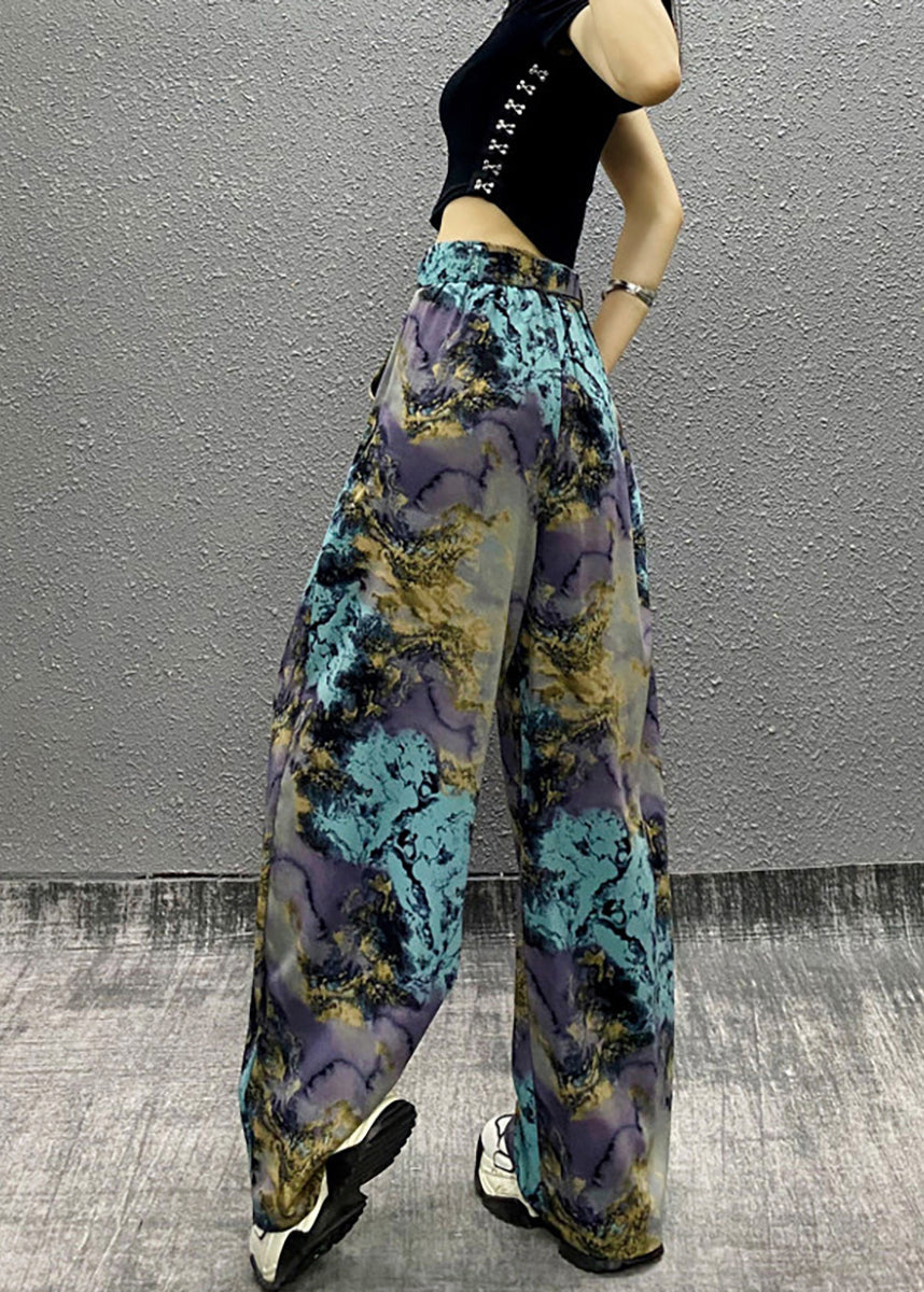 Stylish Colorful Print Elastic Waist Wide Leg Pants Summer