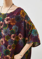 Stylish Dull Purple Oversized Sunflower Print Cotton Robe Dresses Summer