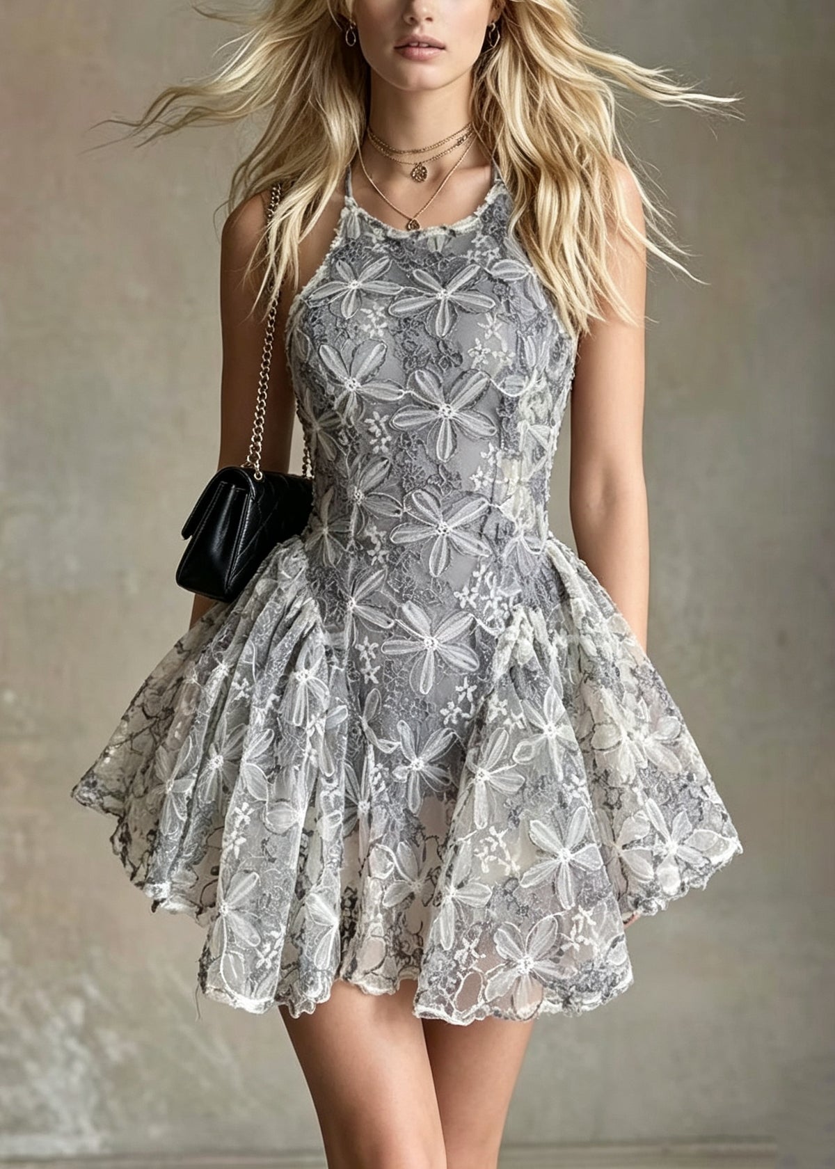 Stylish Embroidered Floral Tulle Mini Dress Summer