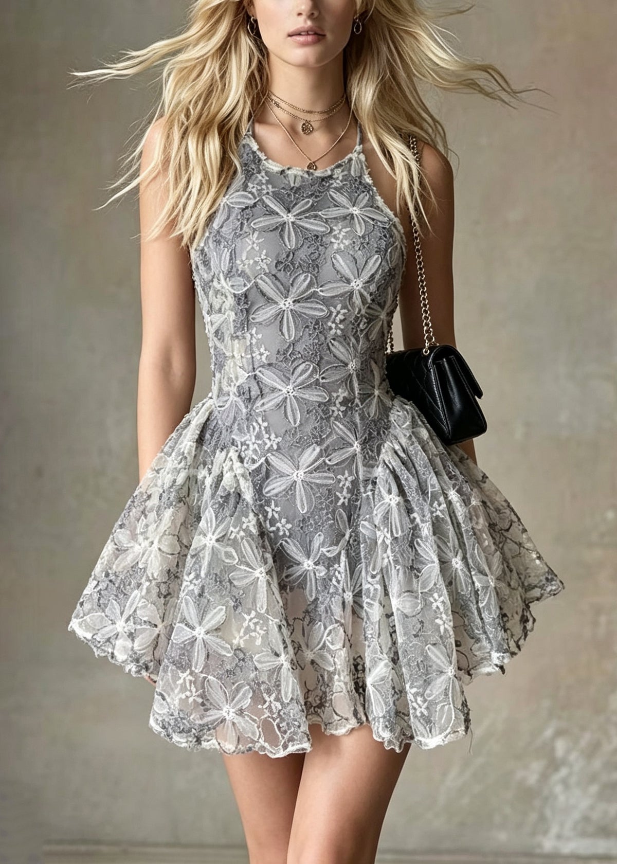 Stylish Embroidered Floral Tulle Mini Dress Summer