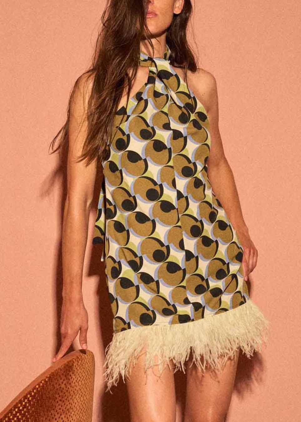 Stylish Geometric Print Tassel Patchwork Cotton Mid Dress Sleeveless