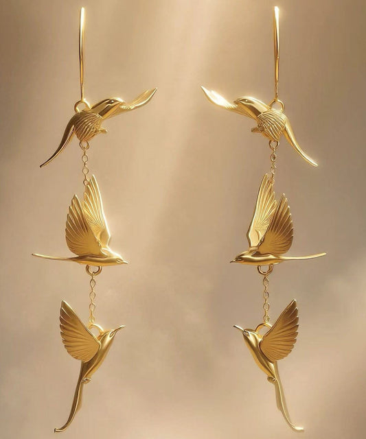 Stylish Gold Copper Alloy Swallow Tassel Drop Earrings