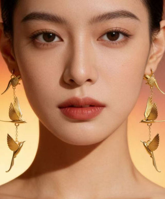Stylish Gold Copper Alloy Swallow Tassel Drop Earrings