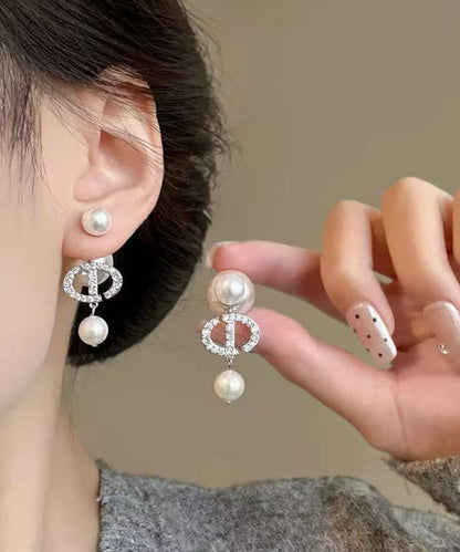 Stylish Gold Copper Alloy Zircon Graphic Pearl Drop Earrings