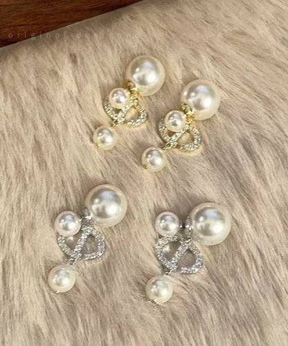 Stylish Gold Copper Alloy Zircon Graphic Pearl Drop Earrings