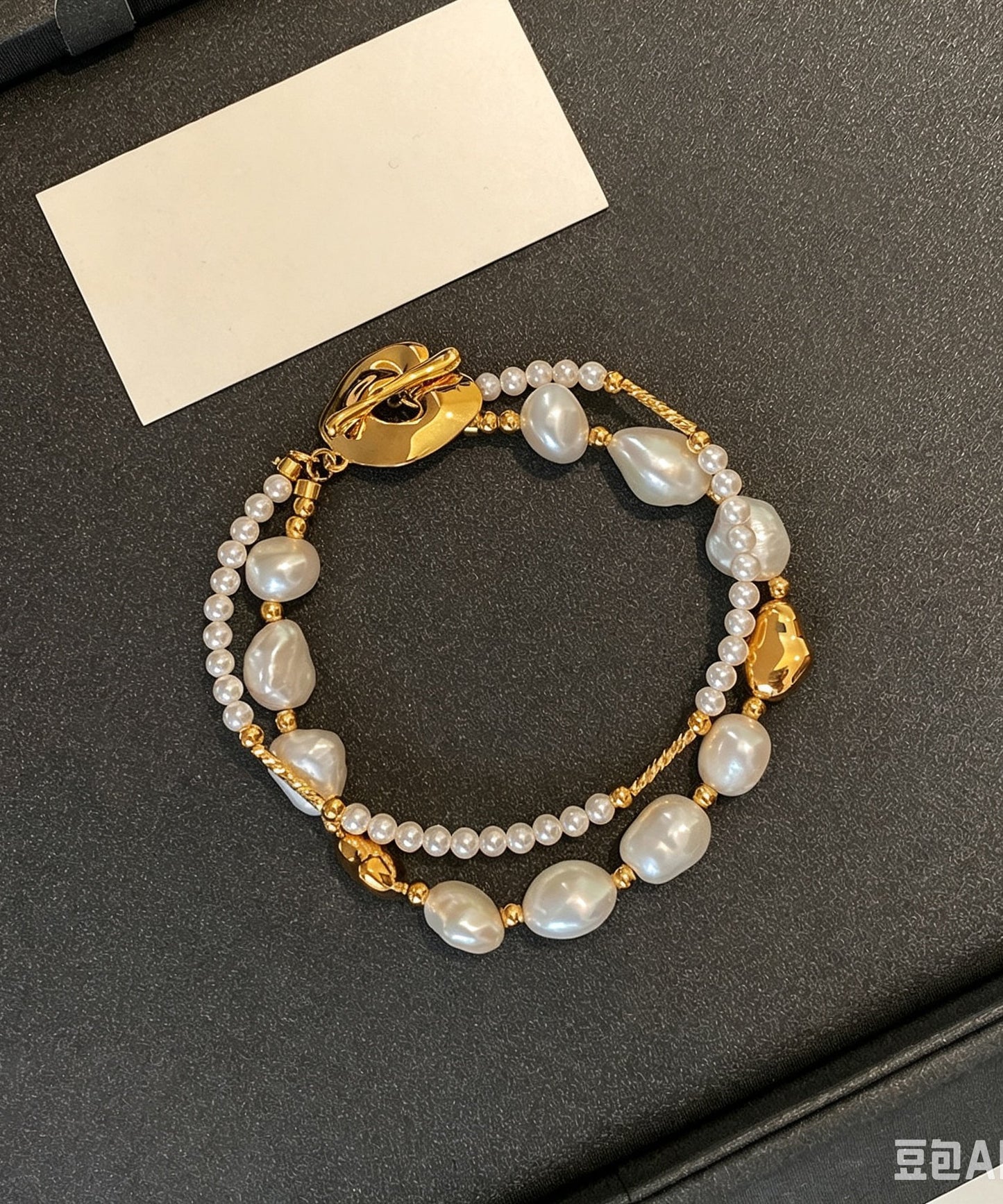 Stylish Gold Copper Overgild Pearl Double Layer Charm Bracelet
