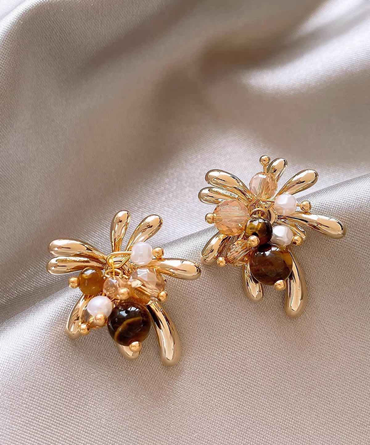 Stylish Gold Copper Overgild Pearl Fireworks Stud Earrings