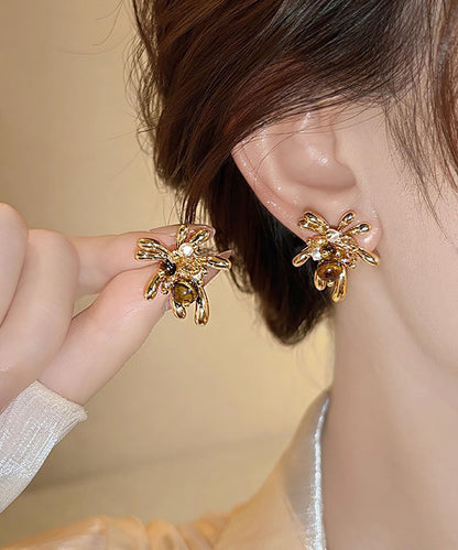 Stylish Gold Copper Overgild Pearl Fireworks Stud Earrings