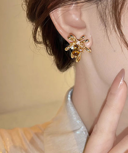 Stylish Gold Copper Overgild Pearl Fireworks Stud Earrings