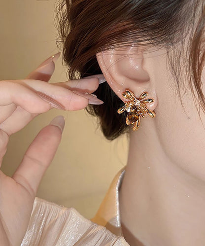 Stylish Gold Copper Overgild Pearl Fireworks Stud Earrings