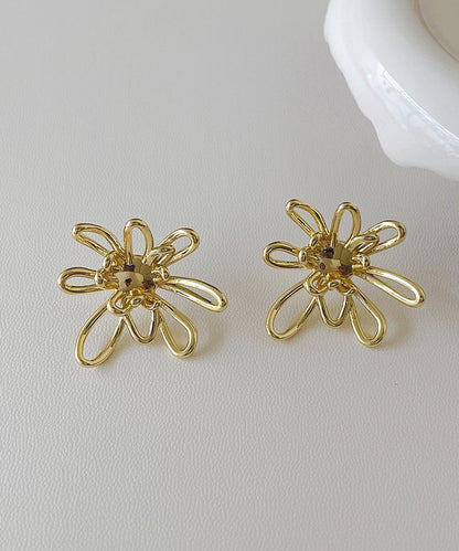 Stylish Gold Metal Alloy Hollow Out Floral Stud Earrings