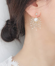 Load image into Gallery viewer, Stylish Gold Sterling Silver Copper Zircon Pearl Drop Earrings