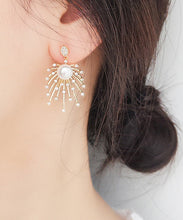 Load image into Gallery viewer, Stylish Gold Sterling Silver Copper Zircon Pearl Drop Earrings