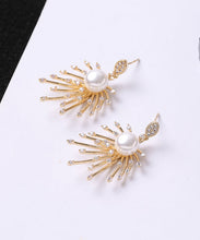 Load image into Gallery viewer, Stylish Gold Sterling Silver Copper Zircon Pearl Drop Earrings