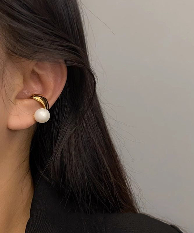 Stylish Golden With Pearl Ear Cuff Suitable For Those Without Ear Piercings