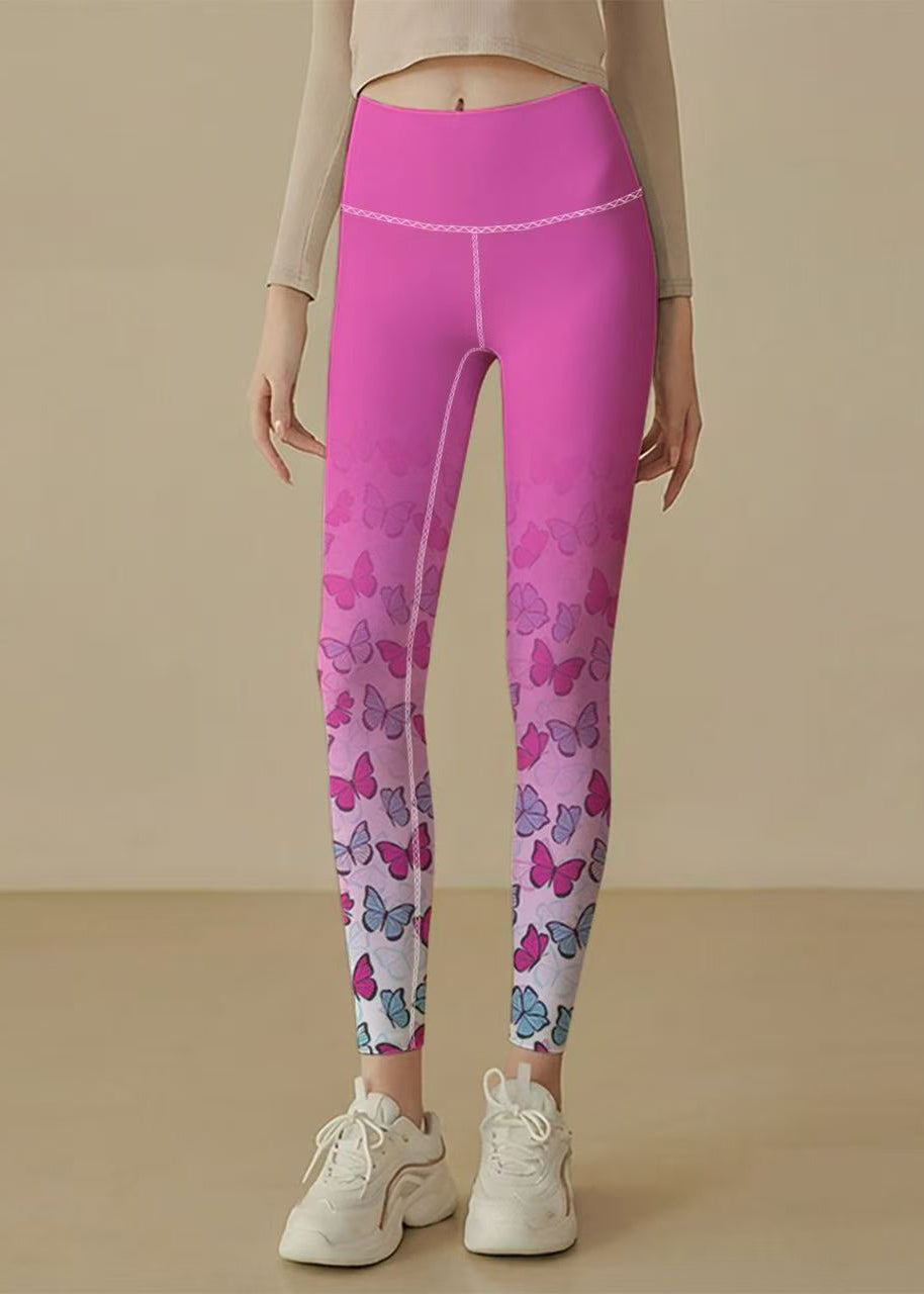 Stylish Gradient Butterfly Print Super Stretch High Waist Capri Athletic Leggings