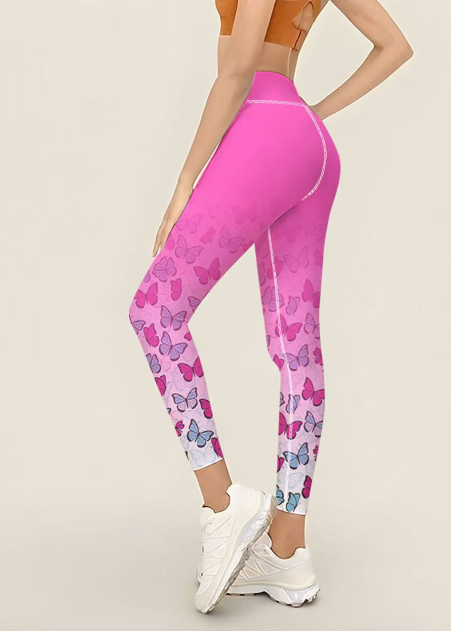 Stylish Gradient Butterfly Print Super Stretch High Waist Capri Athletic Leggings