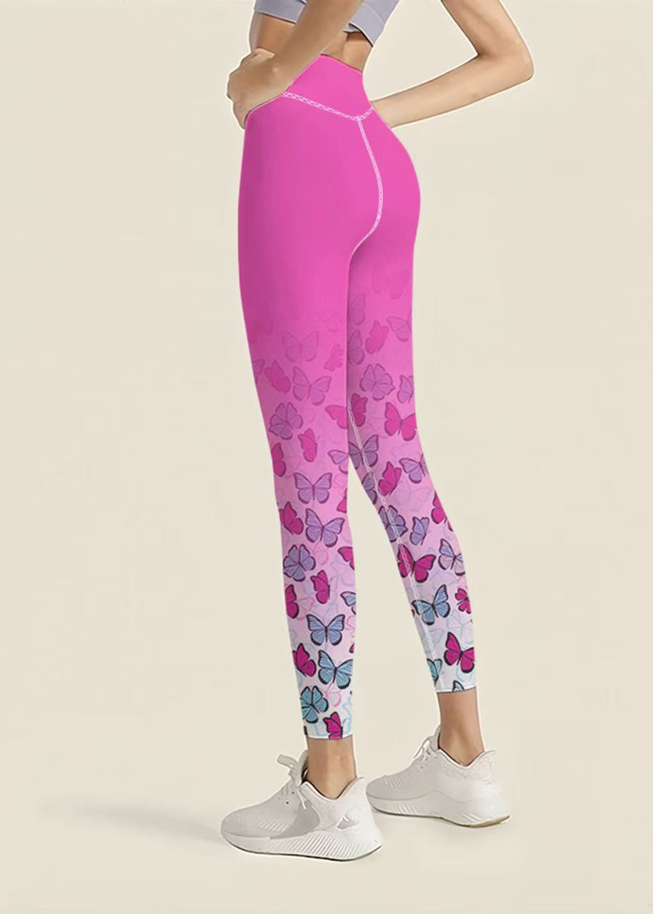 Stylish Gradient Butterfly Print Super Stretch High Waist Capri Athletic Leggings