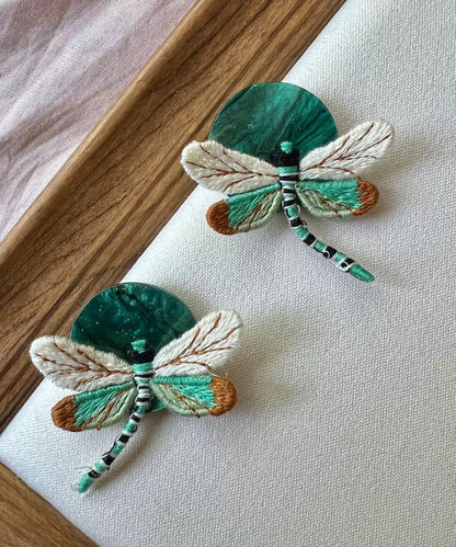 Stylish Green Alloy Cloth Dragonfly Stud Earrings