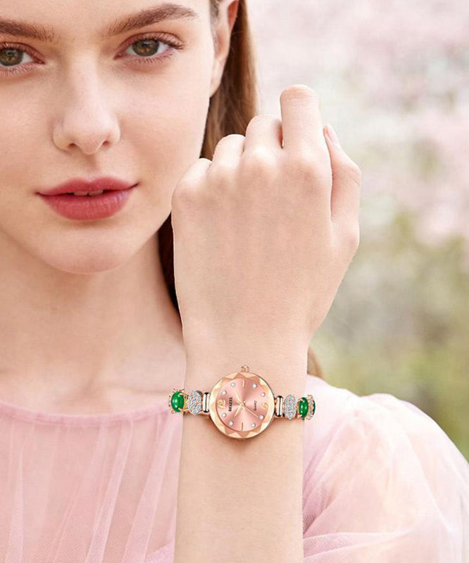 Stylish Green Alloy Zircon Jade Gem Stone Quartz Movement Watches