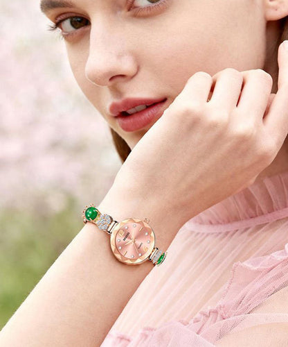 Stylish Green Alloy Zircon Jade Gem Stone Quartz Movement Watches