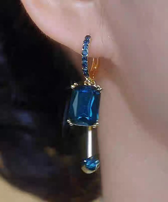 Stylish Green Copper Overgild Zircon Square Drop Earrings