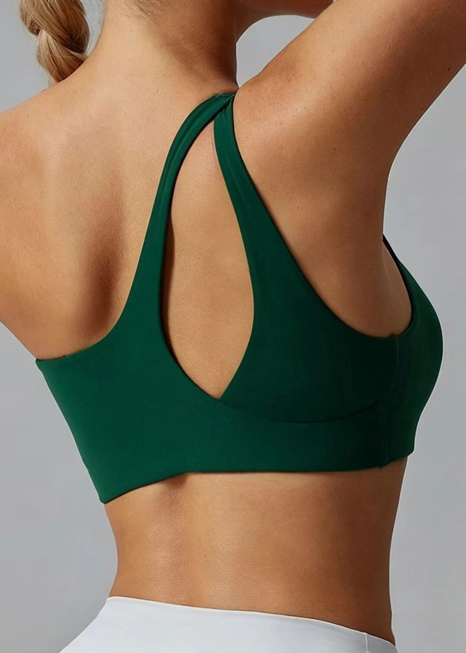 Stylish Green High-Stretchy Asymmetrical Hollow Out Tennis Bra