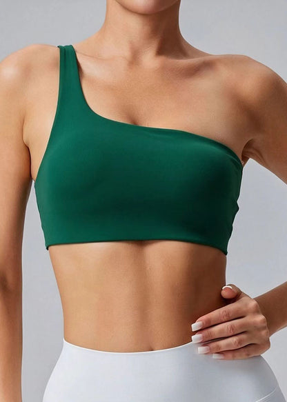 Stylish Green High-Stretchy Asymmetrical Hollow Out Tennis Bra