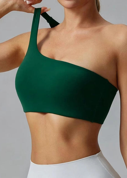 Stylish Green High-Stretchy Asymmetrical Hollow Out Tennis Bra
