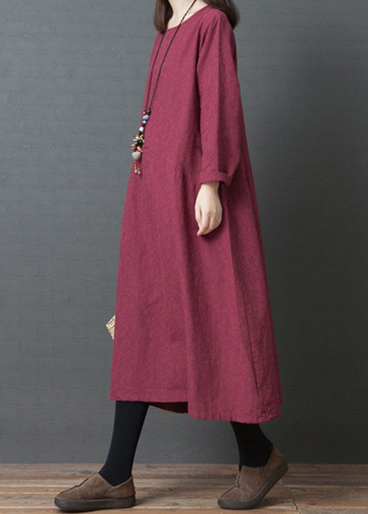 Stylish Green O-Neck Patchwork Linen Dresses Spring