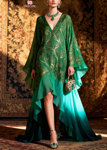 Stylish Green Oversized Patchwork Exra Large Hem Chiffon Party Dress Summer