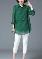 Stylish Green Peter Pan Collar Patchwork Chiffon Shirt Tops Bracelet Sleeve