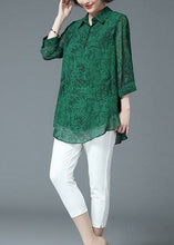 Load image into Gallery viewer, Stylish Green Peter Pan Collar Patchwork Chiffon Shirt Tops Bracelet Sleeve