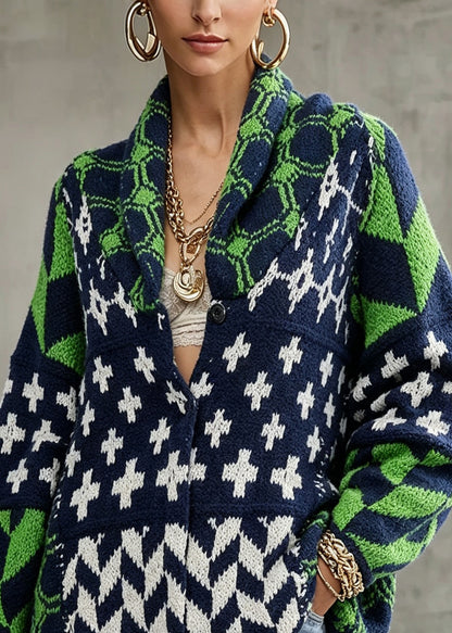 Stylish Green Peter Pan Collar Print Knit Sweaters Fall