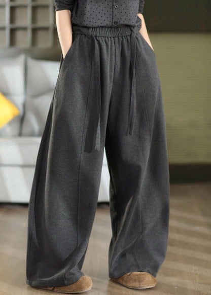 Stylish Green Pockets Patchwork Elastic Waist Woolen Pants Fall