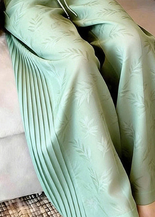 Stylish Green Print Wrinkled Wide Leg Pants Summer
